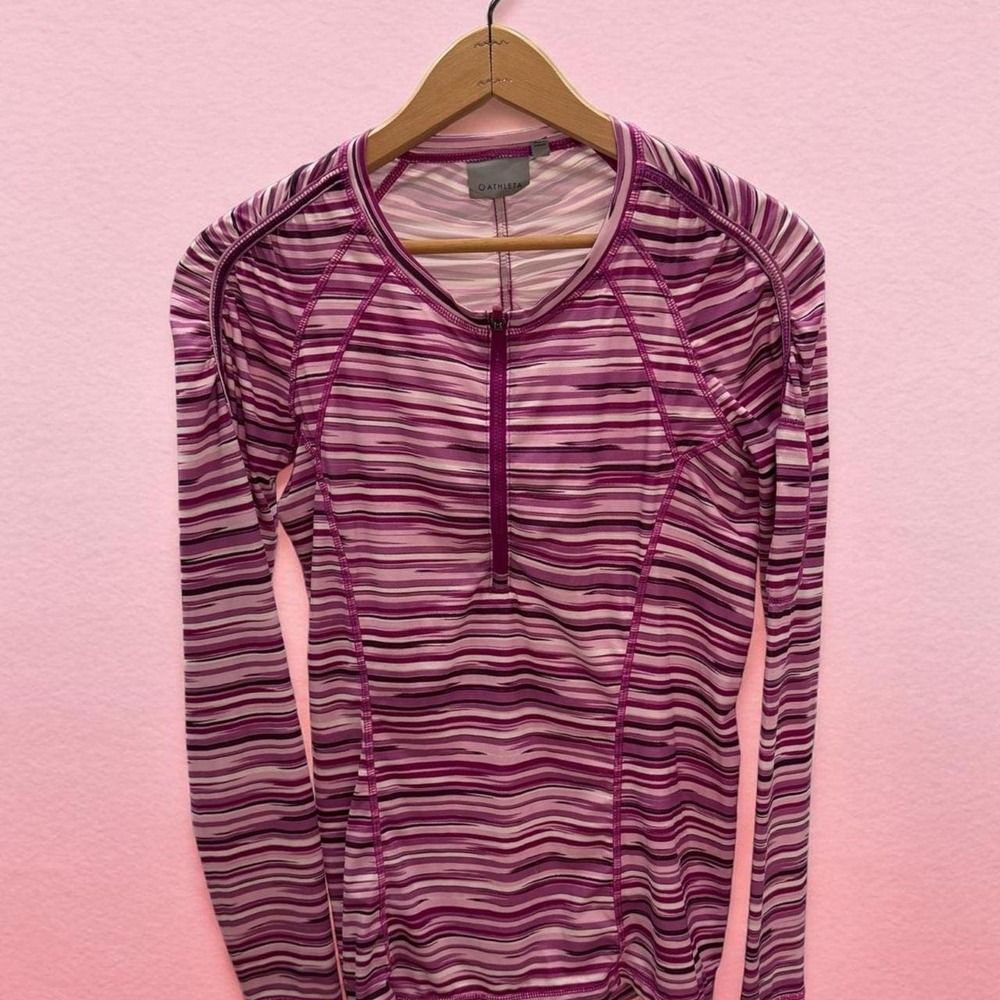 Athleta Purple Striped Half-Zip Long Sleeve Athletic Top‎ Size S